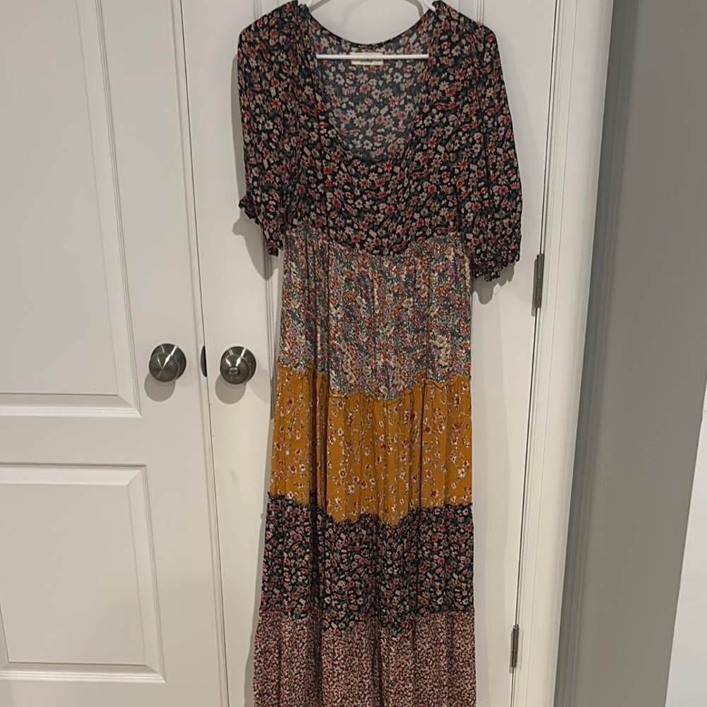 NATURAL LIFE Brown and White Tiered Maxi Sundress